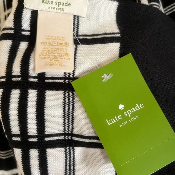 NWT Kate Spade Black and White Plaid Scarf and Matching Beanie - Picture 9 of 12